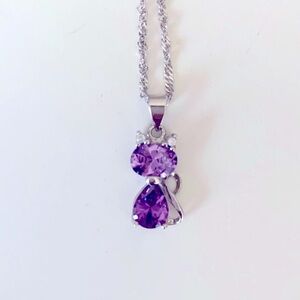 Women’s Purple Cat Charm with Silver Tone Pendant Necklace